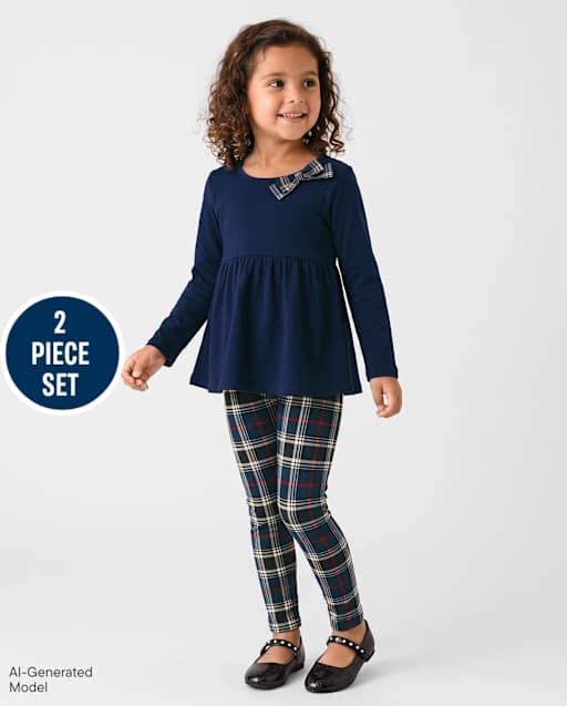 Toddler Girls Plaid Bow 2-Piece Outfit Set