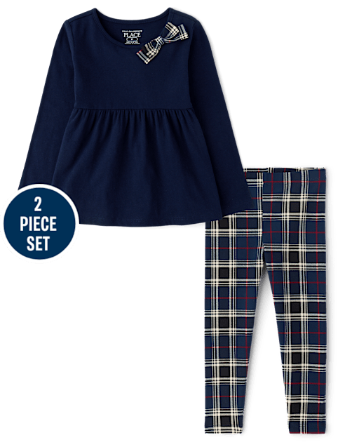 Toddler Girls Plaid Bow 2-Piece Outfit Set