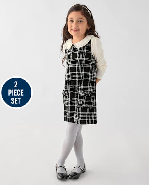 Toddler Girls Plaid Jumper 2-Piece Outfit Set