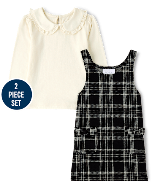 Toddler Girls Plaid Jumper 2-Piece Outfit Set