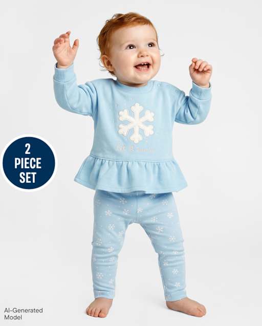 Baby Girls Applique Glitter Snowflake 2-Piece Playwear Set