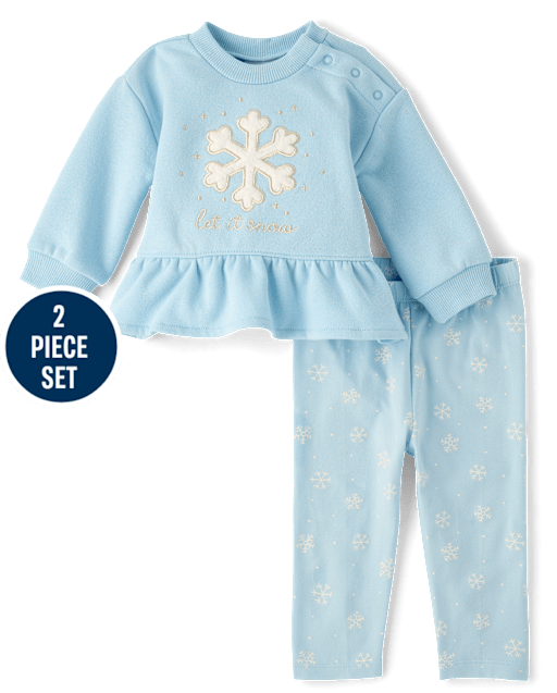 Baby Girls Applique Glitter Snowflake 2-Piece Playwear Set