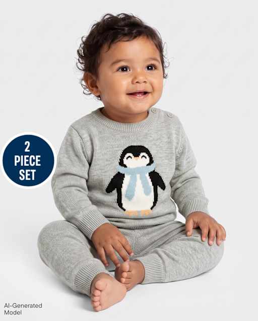 Baby Boys Intarsia Penguin 2-Piece Playwear Set