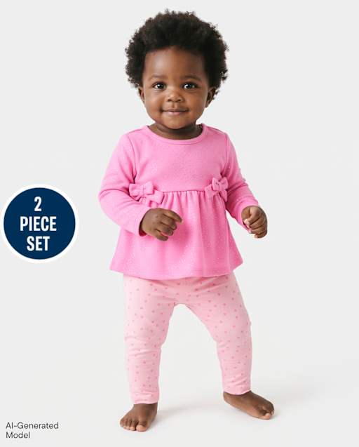 Baby Girls Foil Polka Dot 2-Piece Playwear Set