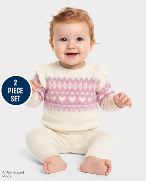 Baby Girls Heart Fairisle 2-Piece Playwear Set