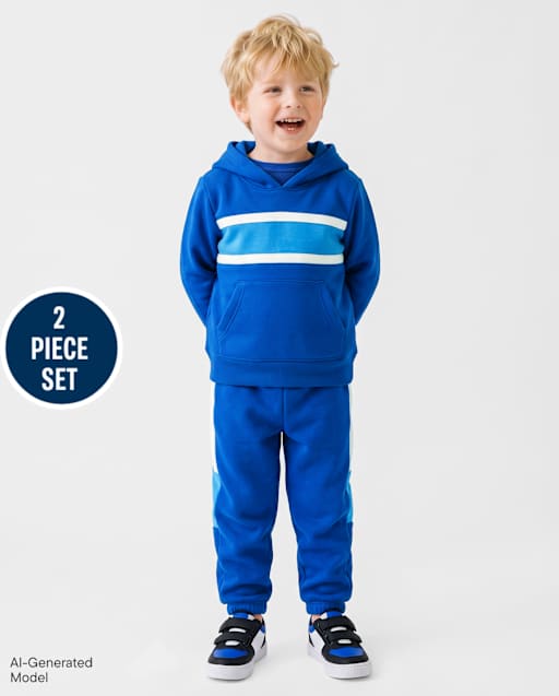 Baby And Toddler Boys Colorblock Premium Fleece 2-Piece Outfit Set