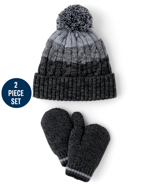 Toddler Boy Striped Cable Knit 2-Piece Cold Weather Set