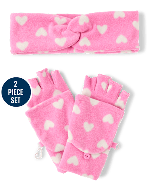 Girls Heart Microfleece 2-Piece Cold Weather Set