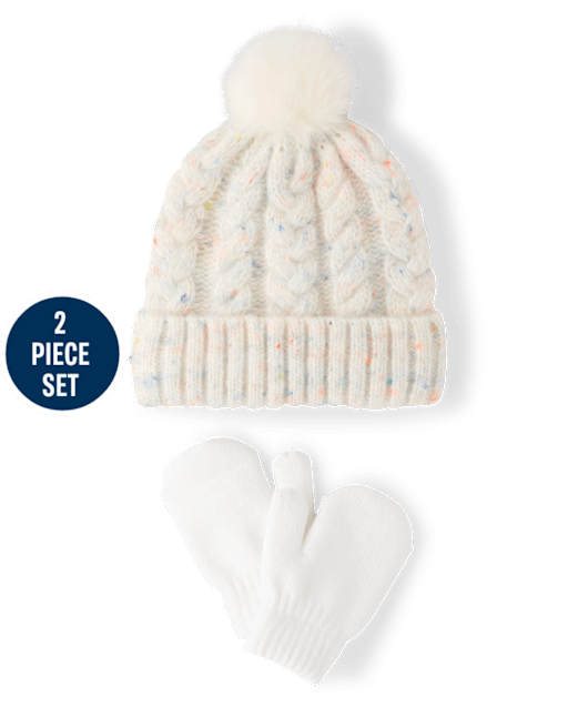 Toddler Girls Flecked Cable Knit 2-Piece Cold Weather Set
