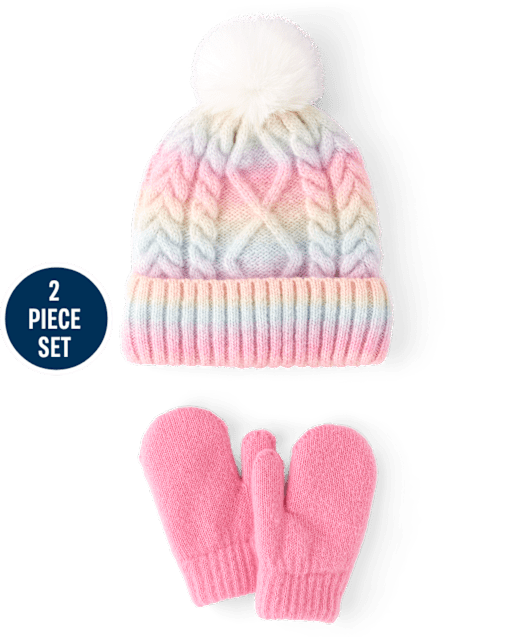Toddler Girls Rainbow Cable Knit 2-Piece Cold Weather Set