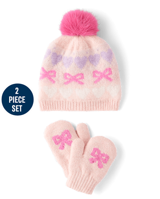 Toddler Girls Bow Fairisle 2-Piece Cold Weather Set