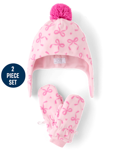 Toddler Girls Bow Microfleece 2-Piece Cold Weather Set