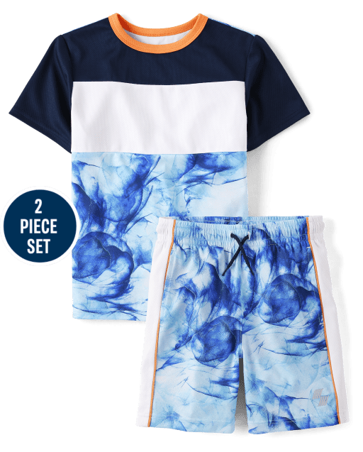 Boys Marble Mesh Performance 2-Piece Outfit Set