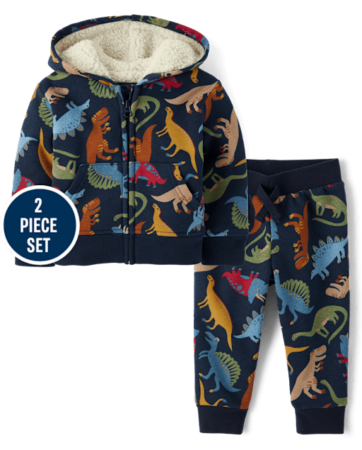 Baby And Toddler Boys Dino Fleece 2-Piece Outfit Set