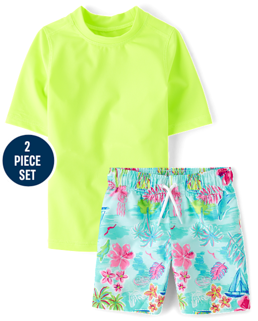 Boys Tropical Rashguard Swimsuit