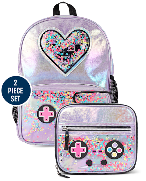 Girls Iridescent Shakey Video Game Backpack 2-Piece Set