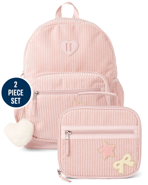Girls Bow Corduroy Backpack 2-Piece Set
