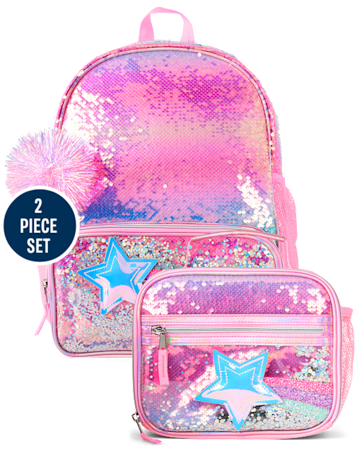 Girls Rainbow Sequin Shakey Star Backpack 2-Piece Set