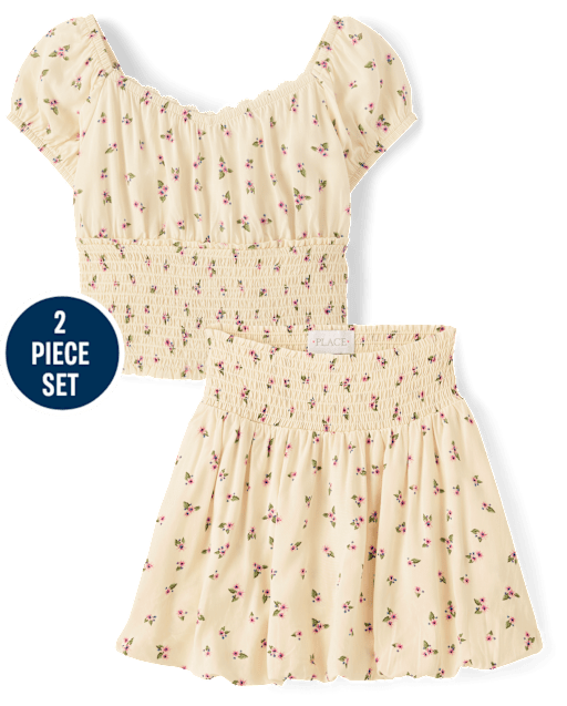 Girls Floral Smocked 2-Piece Outfit Set