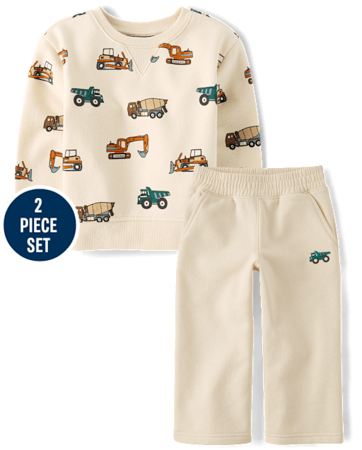 Baby And Toddler Boys Construction Vehicle Premium Fleece 2-Piece Outfit Set