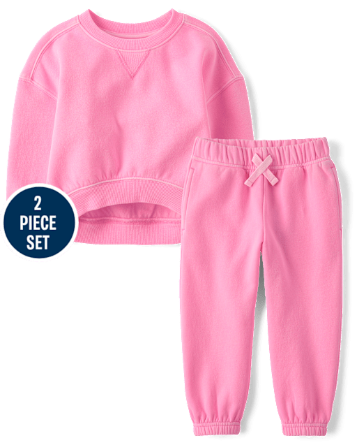 Toddler Girls Garment Dyed Premium Fleece 2-Piece Outfit Set