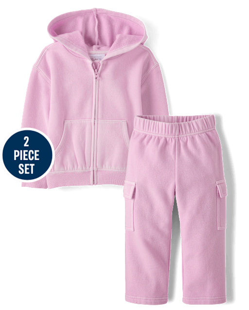 Toddler Girls Garment Dyed Premium Fleece 2-Piece Outfit Set