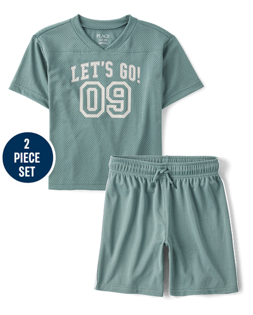 Boys Quick Dry Side Stripe Mesh 2-Piece Outfit Set