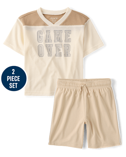 Boys Quick Dry Side Stripe Mesh 2-Piece Outfit Set