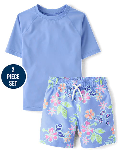 Boys Tropical Rashguard 2-Piece Swimsuit