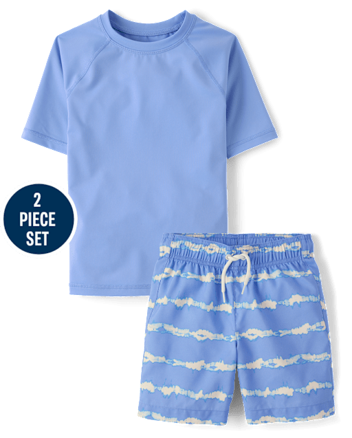 Boys Striped Rashguard 2-Piece Swimsuit