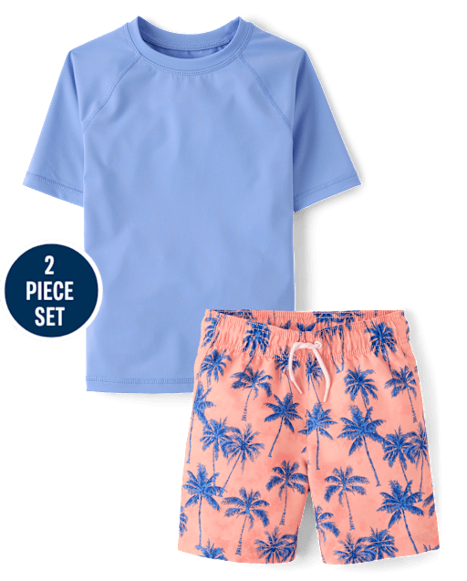 Boys Palm Tree Rashguard 2-Piece Swimsuit