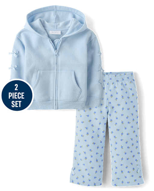 Toddler Girls Floral Bow Fleece 2-Piece Outfit Set