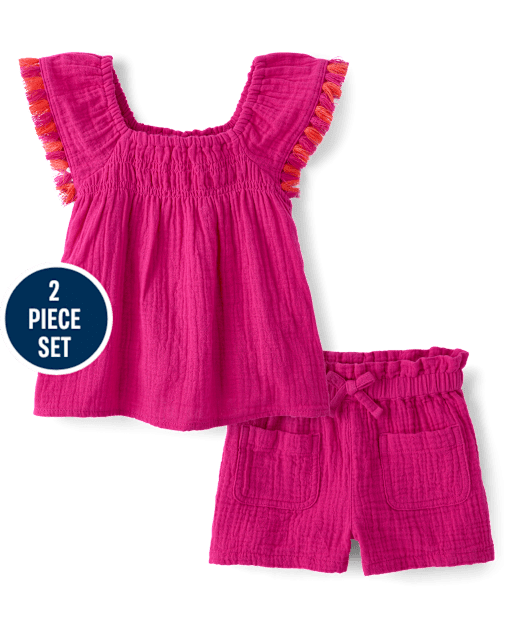 Baby And Toddler Girls Tassel Gauze 2-Piece Outfit Set