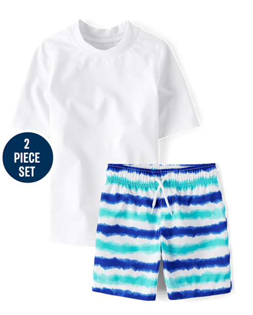 Boys Striped Rashguard 2-Piece Swimsuit