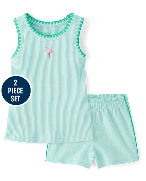 Baby And Toddler Girls Embroidered Flamingo 2-Piece Outfit Set