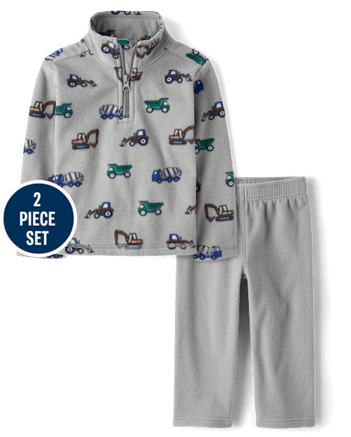 Toddler Boys Construction Vehicle Microfleece 2-Piece Outfit Set