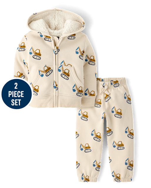 Baby And Toddler Boys Construction Vehicle Premium Fleece 2-Piece Outfit Set
