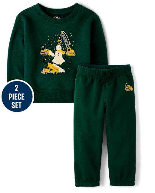 Toddler Boys Construction Vehicle Premium Fleece 2-Piece Outfit Set