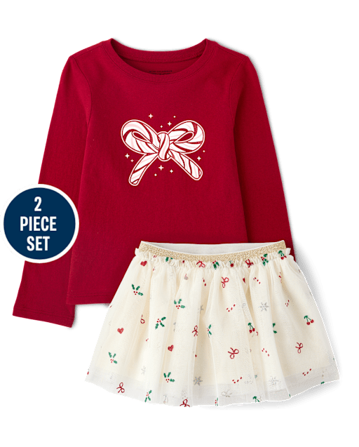 Toddler Girls Candy Cane Bow 2-Piece Outfit Set