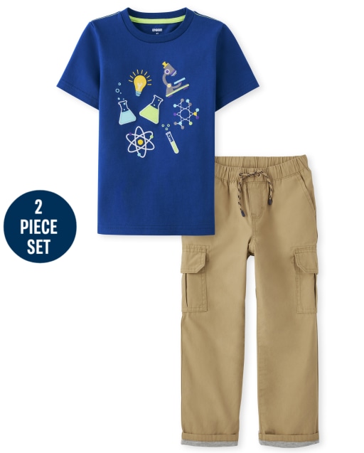 Boys Short Sleeve Embroidered Science Top And Poplin Cargo Pants Set - Future Artist