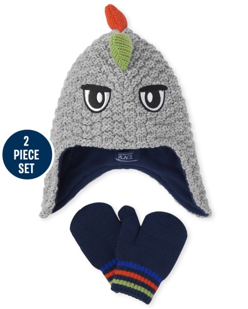 Toddler Boys Monster Hat And Mittens Set