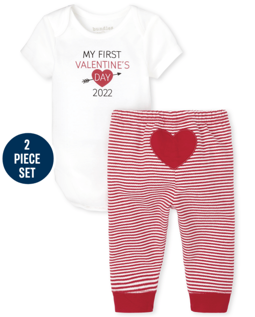 Unisex Baby Long Sleeve 'My First Valentine's Day 2022' Bodysuit And Knit Pants 2-Piece Playwear Set