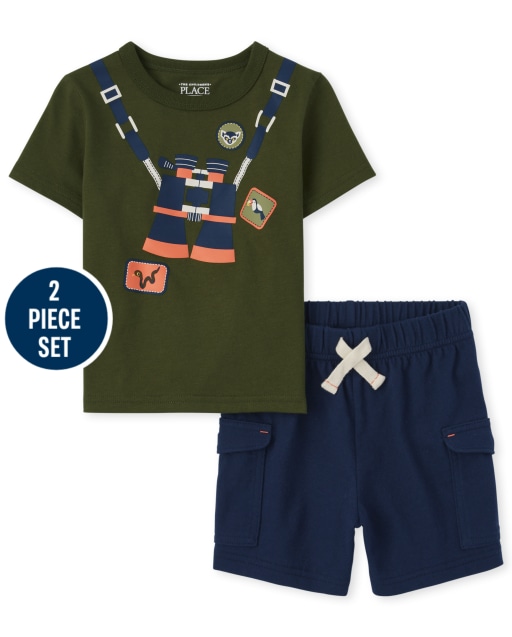 Toddler Boys Mix And Match Short Sleeve Explorer Top And Knit Cargo Shorts 2-Piece Set