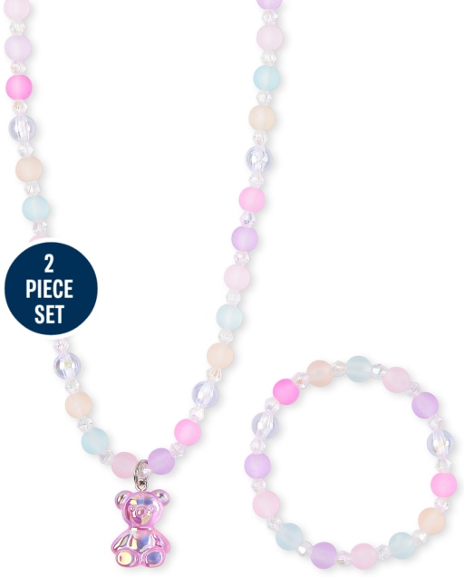 Girls Candy Bear Beaded Necklace And Bracelet Set