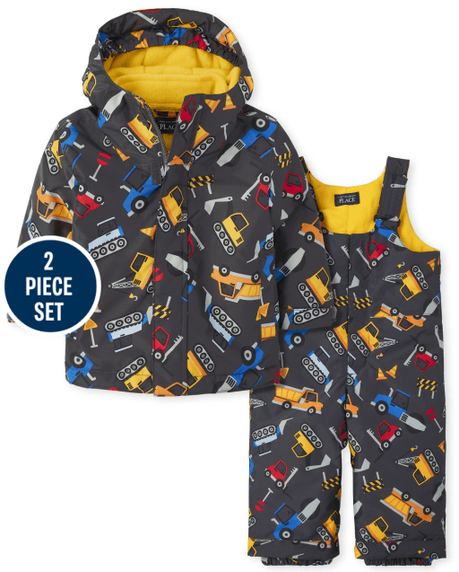 The Childrens Place Toddler Boys Dino 3 In 1 Jacket And Snow Overalls Set 
