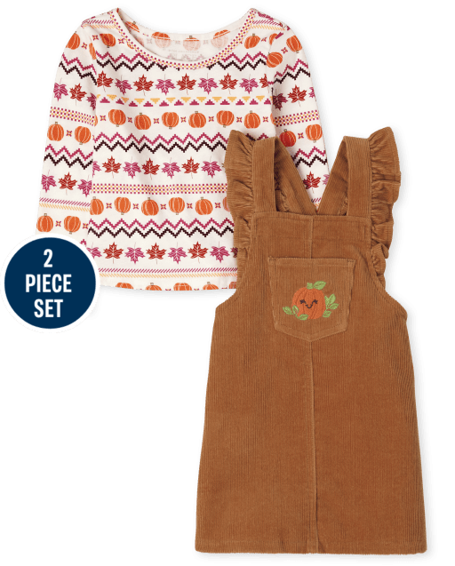 Toddler Girls Long Sleeve Pumpkin Print Top And Ruffle Skirtall 2-Piece Set