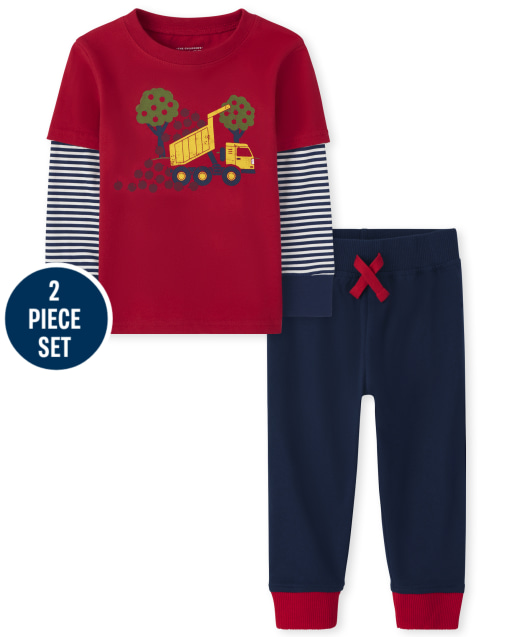 Toddler Boys Long Sleeve Apple 2 In 1 Top And Jogger Pants 2-Piece Set