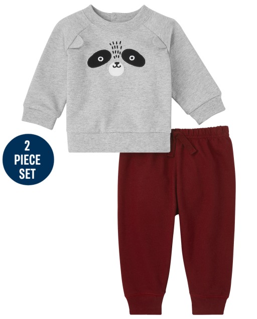 Conjunto de ropa de juego de 2 piezas con sudadera de mapache y pantalones de punto de manga larga para bebé niño