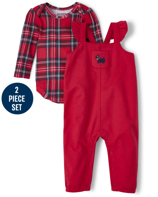 Baby Girls Plaid Overalls 2-Piece Playwear Set