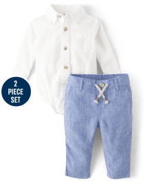 Baby Boys Dad And Me Linen-Blend 2-Piece Outfit Set